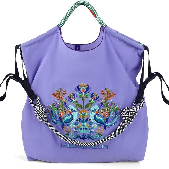 Purple medium size nylon tote bag with large capacity, foldable and waterproof